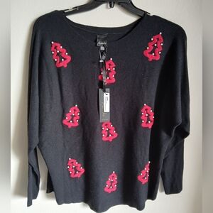 NWT Aaeda Black  Red Christmas Sweater Size Large